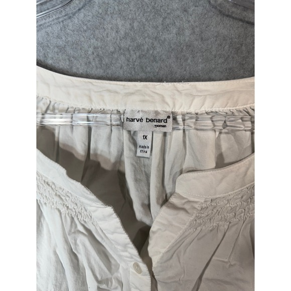 Harve Benard Blouse Womens 1X Button Down Top Embroidered 3/4 Sleeve White - Picture 2 of 9